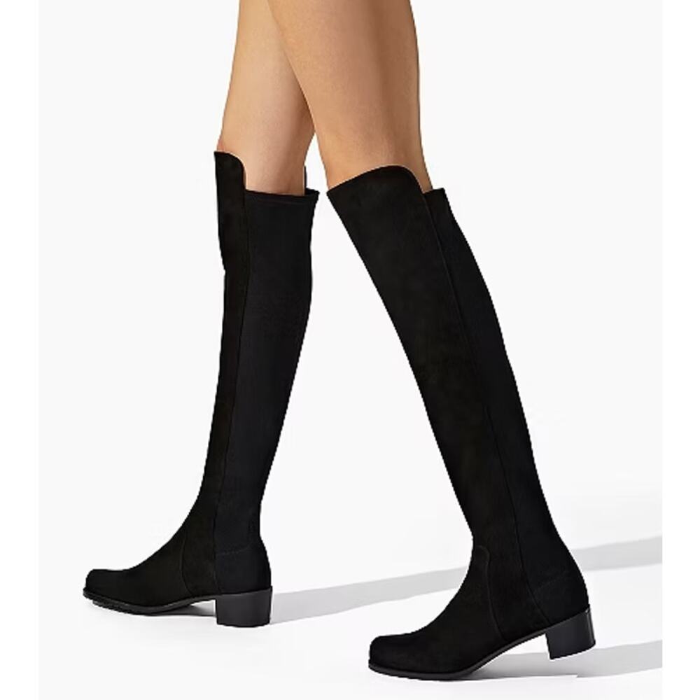 Stuart Weitzman 5050 Reserve Over the Knee High Boots Suede Block Heeled Black
